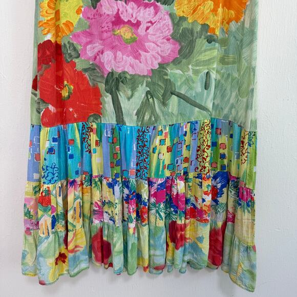VTG Jams World Womens Mini Dress M Green Colorful Floral Ruffle Hawaiian Beach - Picture 7 of 13